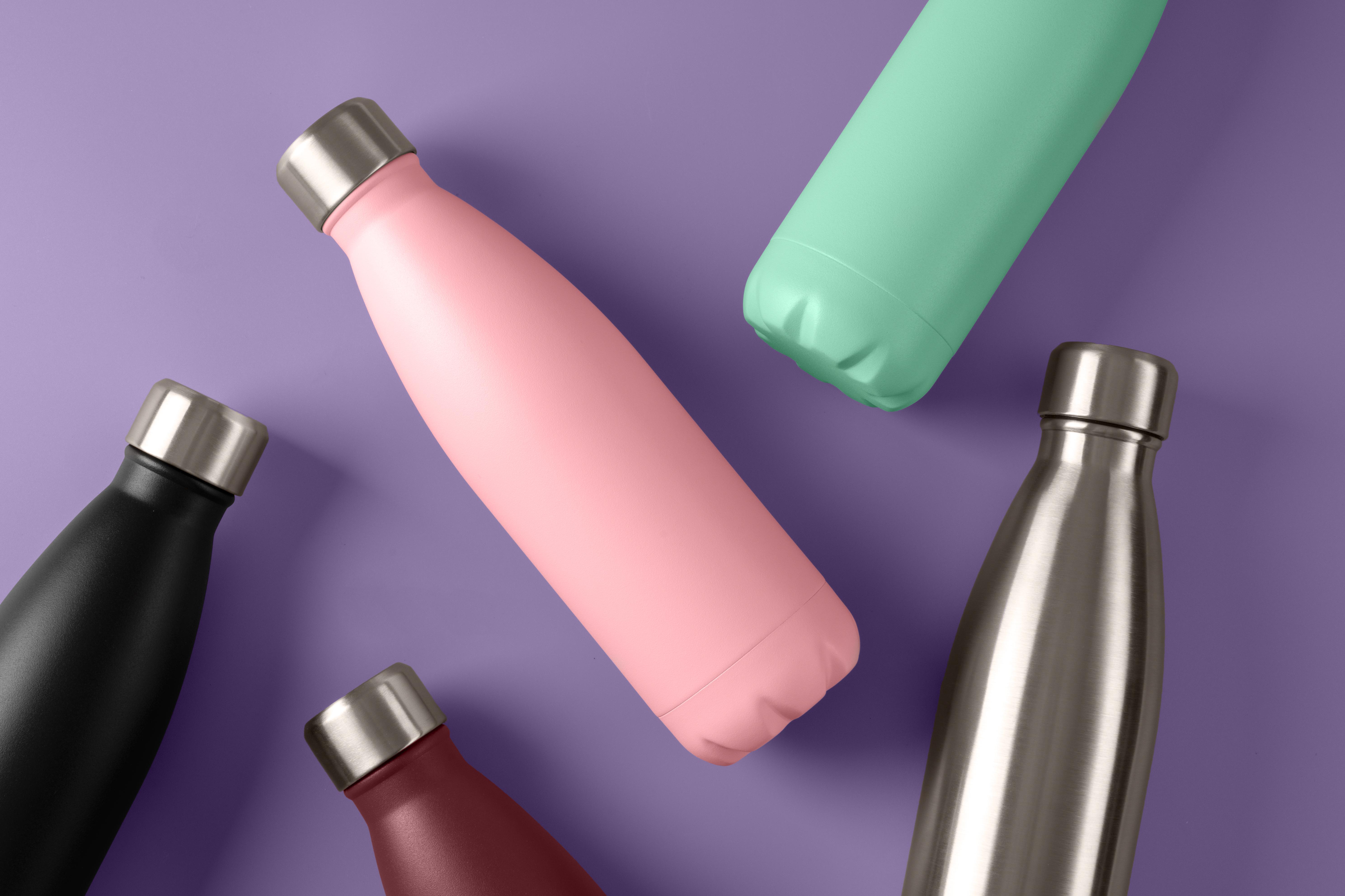 Collection of custom branded water bottles